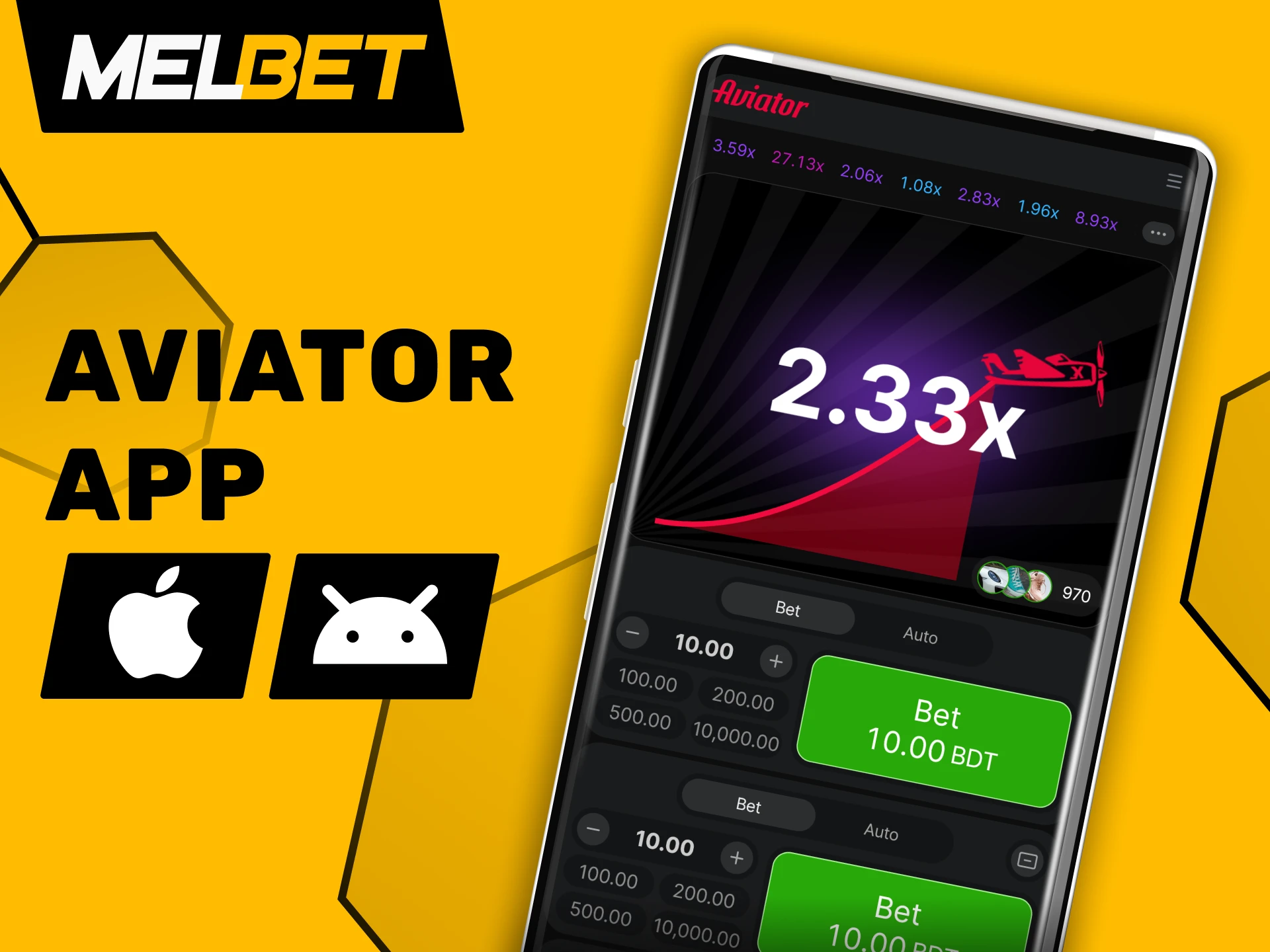 Play the Aviator game on your mobile device with the Melbet app.