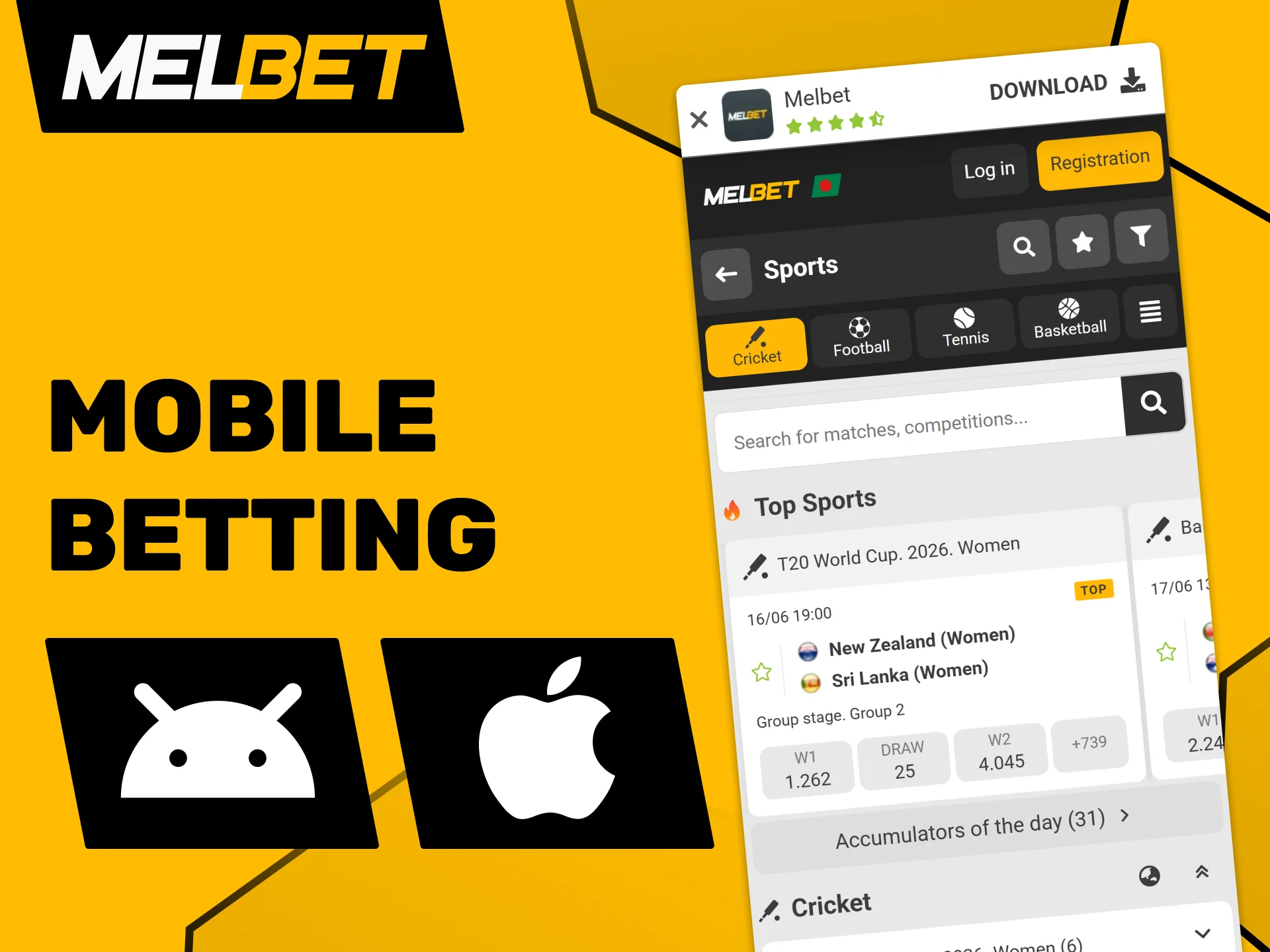 Use the secure mobile app to place live bets on any IPL match at Melbet.